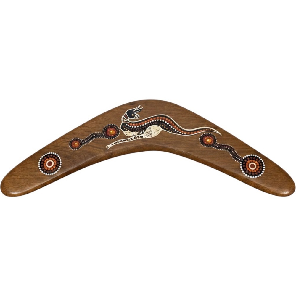 Aboriginal Style Boomerang Hand-Painted Wooden Art‎ Kangaroo Design Vintage